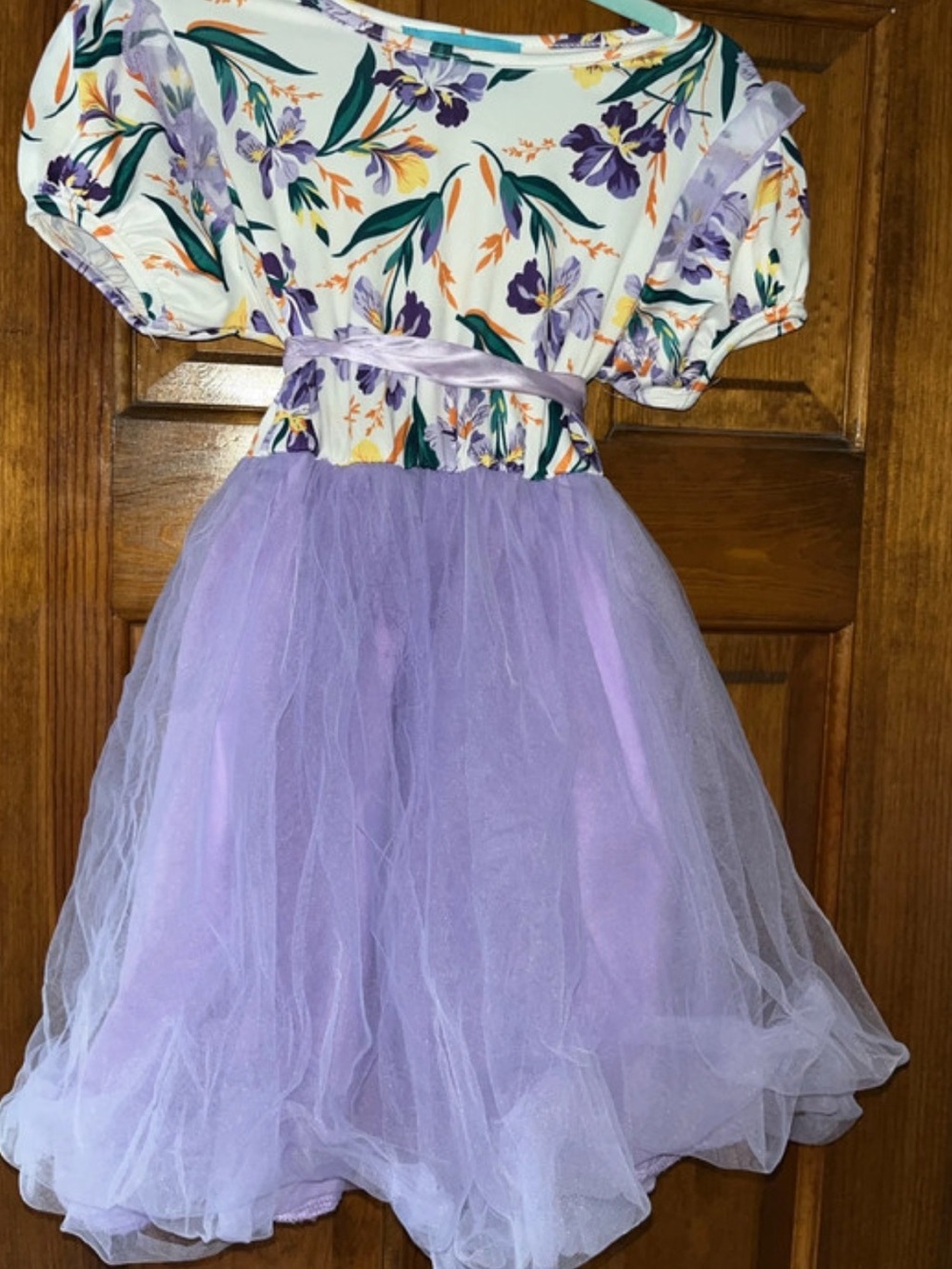 Lavender Floral Tulle Kids Casual Dress